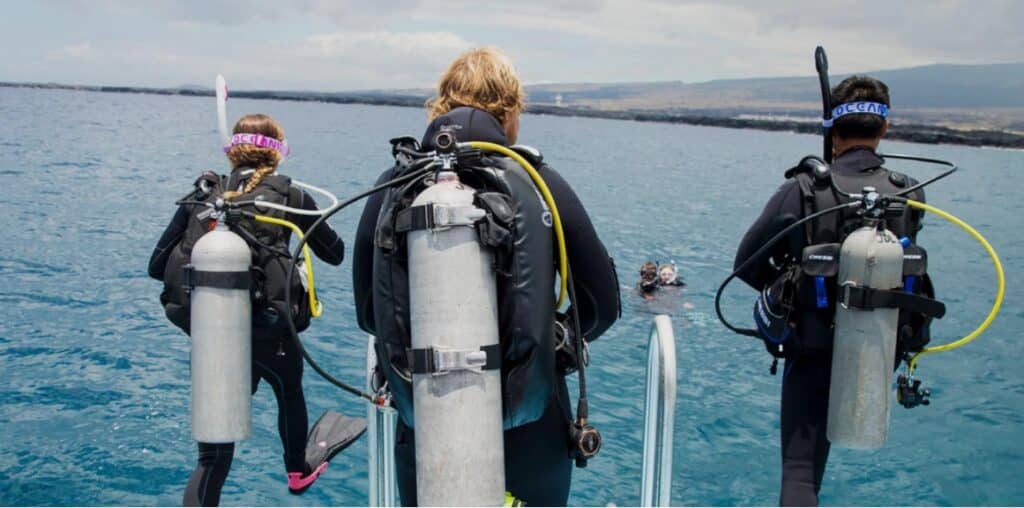 A few divers students during PADI Open Water Scuba Instructor Course with one of our instructors in Hurghada